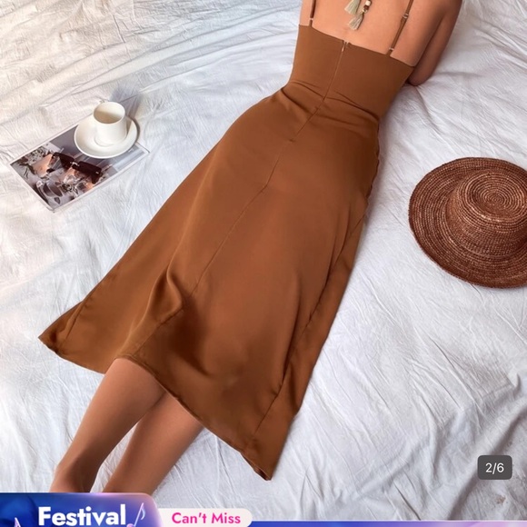 SHEIN Brown Cutout Front Slit Midi Dress - Picture 2 of 3